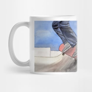 Skateboarding Watercolor and Ink Illustration Mug